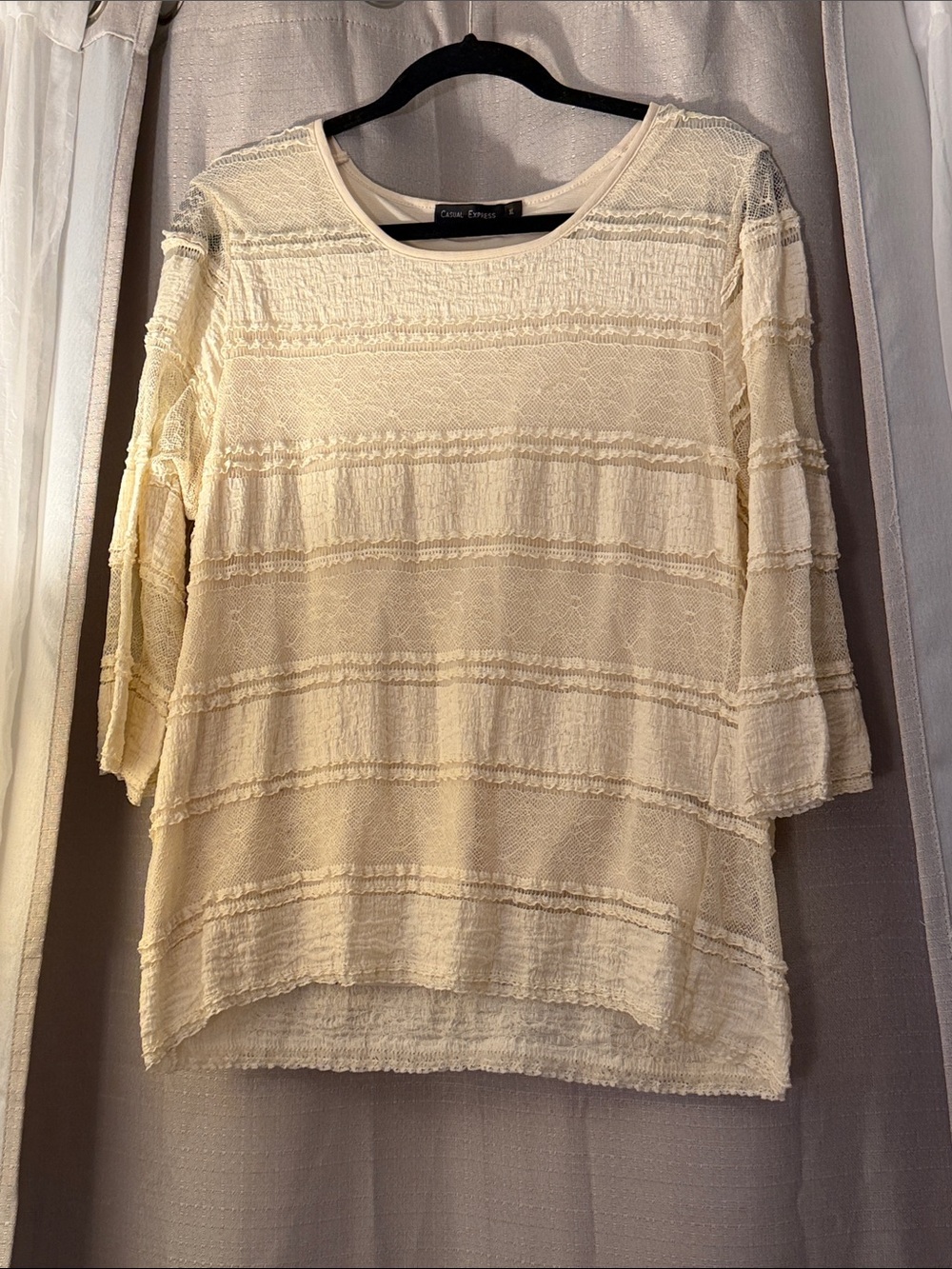 Chico's Cream Textured Stripe Scoop-Neck Tunic